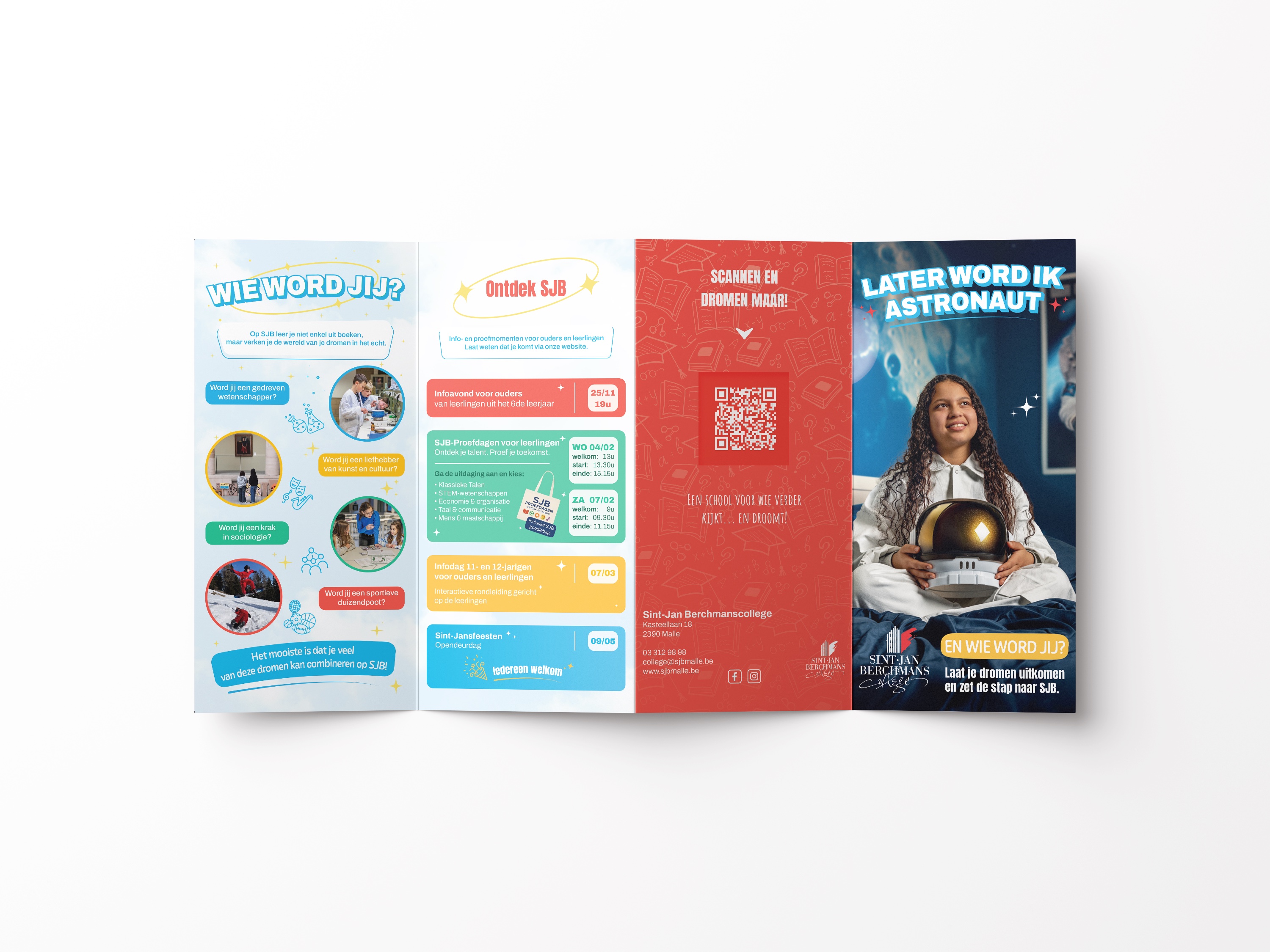 Buitenzijde van de SJB-flyer met campagnebeeld en infomomenten