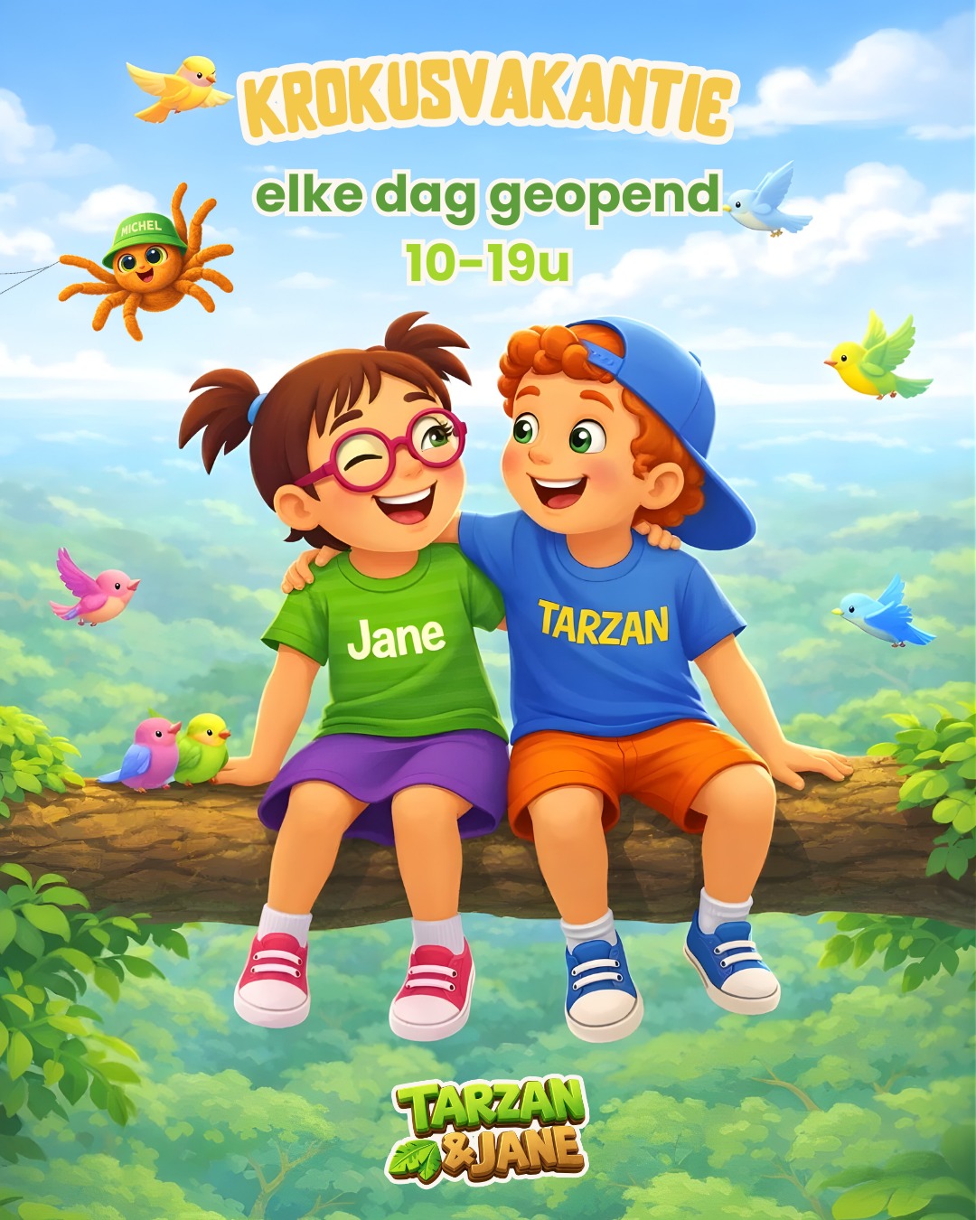 Krokusvakantie-design met Tarzan en Jane: elke dag geopend van 10 tot 19 uur.